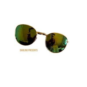Round Sunglasses Women Color Green Lens With Gold Frames